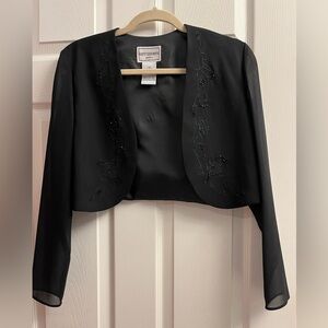 Karin Stevens Petites Black Jacket with Floral Beaded Trim 10P